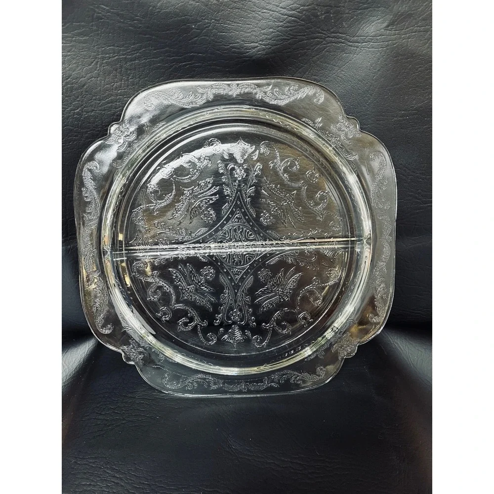 Indiana Glass Madrid Recollection Clear Divided Plate 10in Art Deco 30s Formal